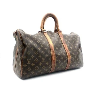 Louis Vuitton Monogram Leather Keepall Bandouliere 45 Boston Bag LV Auth # - Picture 1 of 12