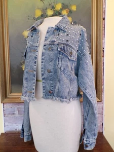 Fashion Nova Got Bling Embellished Denim Jacket Medium Wash Womens Size M - Picture 1 of 11