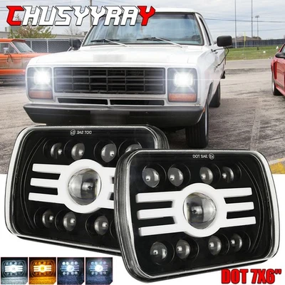 2x Chrome 7X6 LED Headlights Hi-Lo DRL Turn Signal Fit Dodge D100 D150 D250 D350 - Image 1 of 4