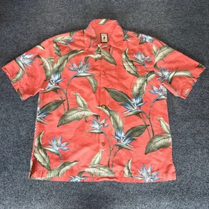 Jamaica Jaxx Hawaiian Shirt Mens Large Red Silk Short Sleeve Aloha Luau Relax - Picture 1 of 8