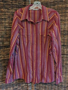 Cruel Girl Pearl Snap Fringe Trim Striped Western Shirt Damen XL Maroon Rodeo  - Bild 1 von 11