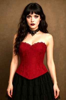 Vintage Red Jacquard Satin Floral Boned Corset Lace-Up Back Empire Intimates 36 - Image 1 of 4