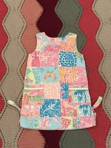 VTG Lilly Pulitzer White Label Girls Dress Size 6X Patchwork Print Dress -Lined - Picture 1 of 3