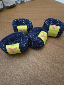 Lot of 4 Be Sweet Yarn Grace + Style Fine Baby Mohair 25g/180 yds ea Navy Silver - Picture 1 of 7