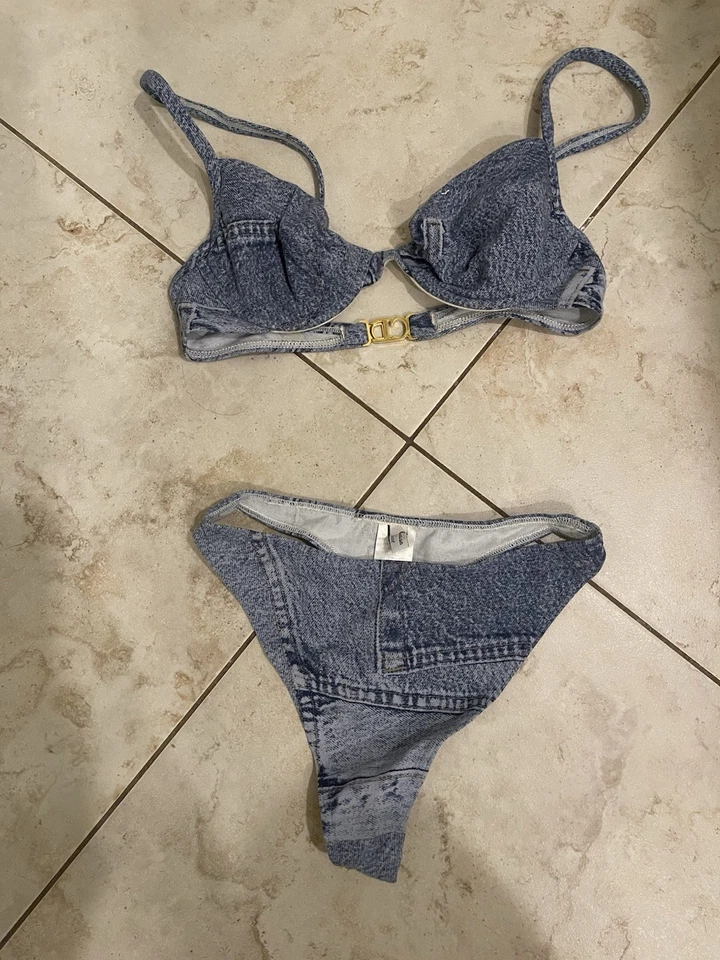 Vintage 2000s John Galliano Dior Denim Print Bikini Set - Image 1 of 4