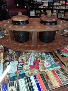 Vintage Dunrite (?) Pipe Rack 24 Pipes With 2 Glass Humidors Walnut - Picture 1 of 9