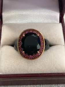¿Ónix superpuesto de oro de plata de ley .925? Vástago con Onyx? Anillo & Piedras Rosa Talla 8.75 - Imagen 1 de 11