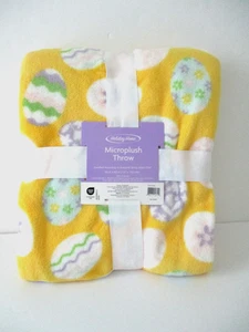 Holiday Home 50 x 70" Throw Blanket Yellow White Green Pastel Egg Multi NWT - Picture 1 of 4