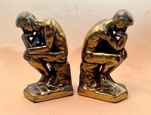 Vintage Pair Bras-Toned Metal 7” THE THINKER Statue Bookends - Picture 1 of 10