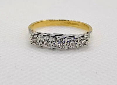 ANILLO DE CINCO DIAMANTES ORO AMARILLO Y BLANCO 750 18ct corte redondo cuadrado ilusión Foto 1 de 4