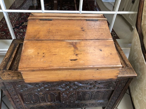 ANTIQUE ENGLISH SOLID PINE DESK TOP BIBLE DOCUMENT BOX SECRETARY Cover