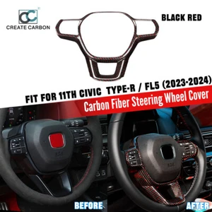 Dry Carbon Fiber Steering Wheel Cover Trim for Honda Civic Type R FL5 Black Red - Picture 1 of 7