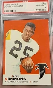1969 TOPPS JERRY SIMMONS 24 CLASSIFICATI PSA 8 VINTAGE ATLANTA FALCONS #24 - Foto 1 di 3