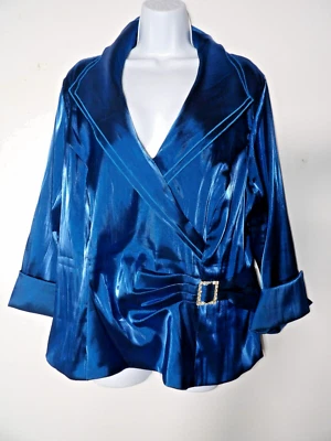 Blusa Xscape Mujer Por Joanna Chen 22W Sedosa Azul Real Estrás Artística Formal Foto 1 de 4