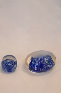Two Heron Glass Blue Paperweights - Hand Crafted in Cumbria - with Gift Boxes