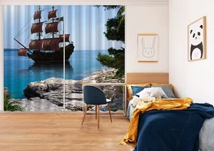 3D Ocean Sailing Boat K2236 Window Photo Curtain Printing Fabric Panda 2023 - Picture 1 of 7