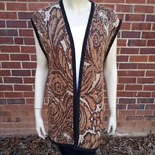 Vintage 70s St John By Saks Brown Abstract Paisley Print Angora Sweater Vest 10