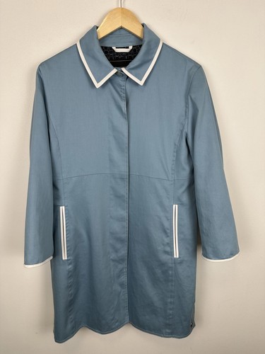 Coach Cappotto Trench Bambino Blu con Bordo in Pelle Bianco Pastello Classico TAGLIA 12