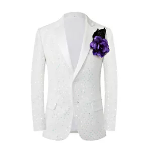 Uomo Formale Lustrini Suit Giacca Con Corpetto Bavero Festa Costume - Foto 1 di 10