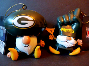 Green Bay PACKERS Gnome Fans Set of 2 NFL 3" Ornament by Evergreen 3OT3811GFO