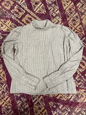 Isabel Marant Étoile Grey Striped Cotton Flannel Top Blouse Snaps Small 34 - Image 1 of 4