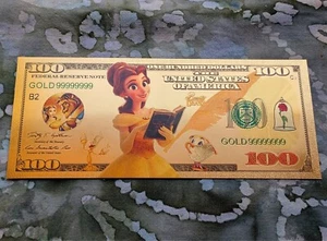 24k Gold Foil Plated Disney Princess' Beauty and the Beast Banknote. Mint! - Picture 1 of 2