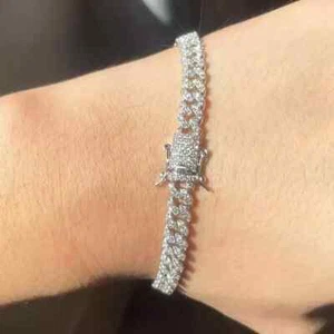 8MM Round Lab-Created Diamond Men Cuban Link Bracelet 14k White Gold Plated 8"in - Picture 1 of 4
