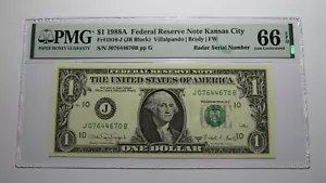 $1 1988A Radar Serial Number Federal Reserve Currency Bank Note Bill PMG UNC66 - Picture 1 of 3