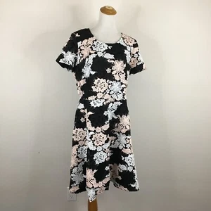 KARL LAGERFELD Woman sz 14 Black White Peach Pink Floral Lace Short Sleeve Dress - Picture 1 of 10