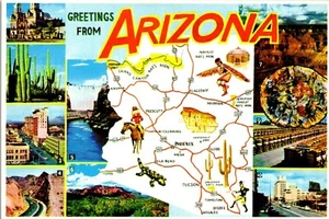 Vintage State Map Points of Interest Postkarte Grüße aus Arizona - Bild 1 von 3