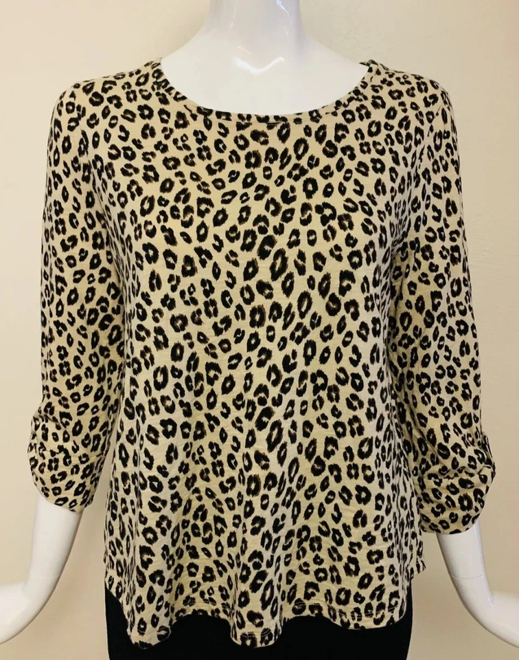 Top manga 3 (XL) Chico's clásico leopardo algodón modal 3/4 lengüeta enrollable impecable Foto 1 de 4