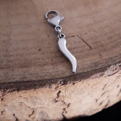 Ciondolo con CORNO Portafortuna ACCIAIO argento cornetto per Bracciale e Collana - Immagine 1 di 4