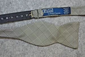 VTG Polo Ralph Lauren Bow Tie Glen Plaid Mens Black / White Silk Adjustable USA - Picture 1 of 8
