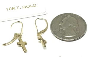 Pendientes colgantes de palanca trasera de oro amarillo de 10 K estampados - ¡envío gratuito! - Imagen 1 de 4