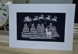 A Large New Machine Embroidered Hand Finished Christmas Card - Christmas Flight. - Picture 1 of 1