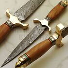 Handmade Damascus Steel Hunting Bowie Knife with Wood Handle Leather Sheath 