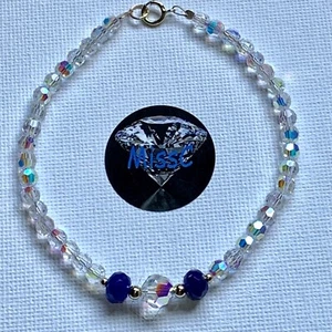 9CT GOLD NATURAL SAPPHIRE AND SWAROVSKI BEADED BRACELET, HANDMADE IN UK BY MISSC - Picture 1 of 5