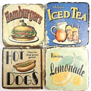 Juego de posavasos de piedra té helado hamburguesa estilo vintage rústico - Imagen 1 de 4