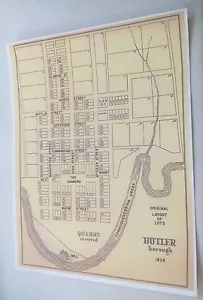 1828 Butler Pa Borough Map Rare Old Lots Layout With Mill, Academy, Quarry + NEW - Picture 1 of 1