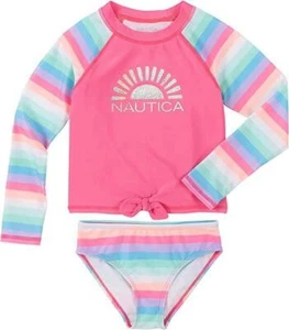 NAUTICA Big Girl's 16 Sunset Stripe 2-pc Rashguard Swim Set NWT - Picture 1 of 2