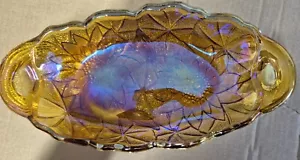 VINTAGE Amber Carnival Iridescent Glass Dish Sunflower Design Bowl - Picture 1 of 5