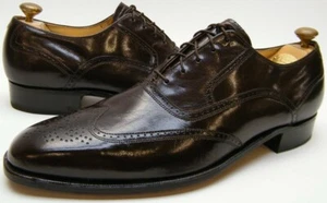 ZAPATOS DE VESTIR OXFORD VINTAGE FRANCESES SHRINER CUERO MARRÓN PUNTA DE ALA PARA HOMBRES TALLA 12 N - Imagen 1 de 10