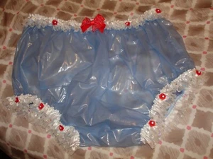 plastic pants adult  x large size semi transparent light blue designed pvc - Picture 1 of 12