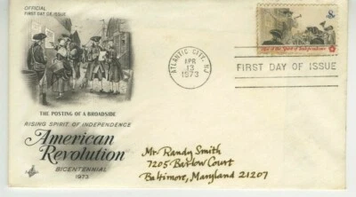 American Revolution FDC 1973 Artcraft Cachet Cover Scott #1477 8c Stamp S14 - Image 1 of 2