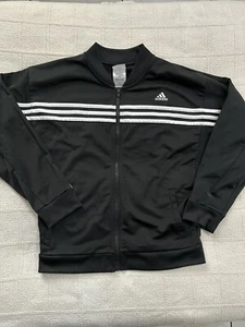 ADIDAS sweater Kids XL Black White 3 Stripe Long Sleeve collared logo - Picture 1 of 8
