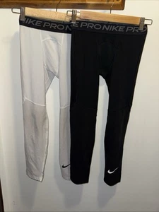 NIKE Youth Pro 3/4 Compression Tights Medium White/Black 2 Pairs - Picture 1 of 1