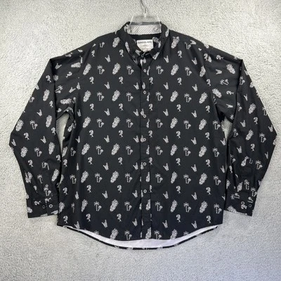 International Report Shirt Mens XXL Black Pineapple Skull Palm 4 Way Stretch - Image 1 of 4
