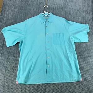 Peter Millar Shirt Men's XL Blue Silk Linen Blend Button Up Short Sleeve Resort - Picture 1 of 9
