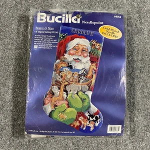VTG Bucilla Needlepoint 18" Stocking Santa Claus Armful Of Noah Christmas 60763 - Picture 1 of 22