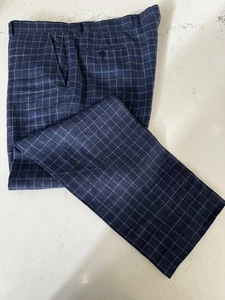 Tommy Hilfiger Pantalón Lino Azul Cuadros Talla 40x32 Nuevo Sin Etiquetas - Imagen 1 de 5